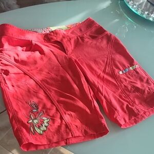 Columbia Red Women's Cargo Shorts with Floral Detail